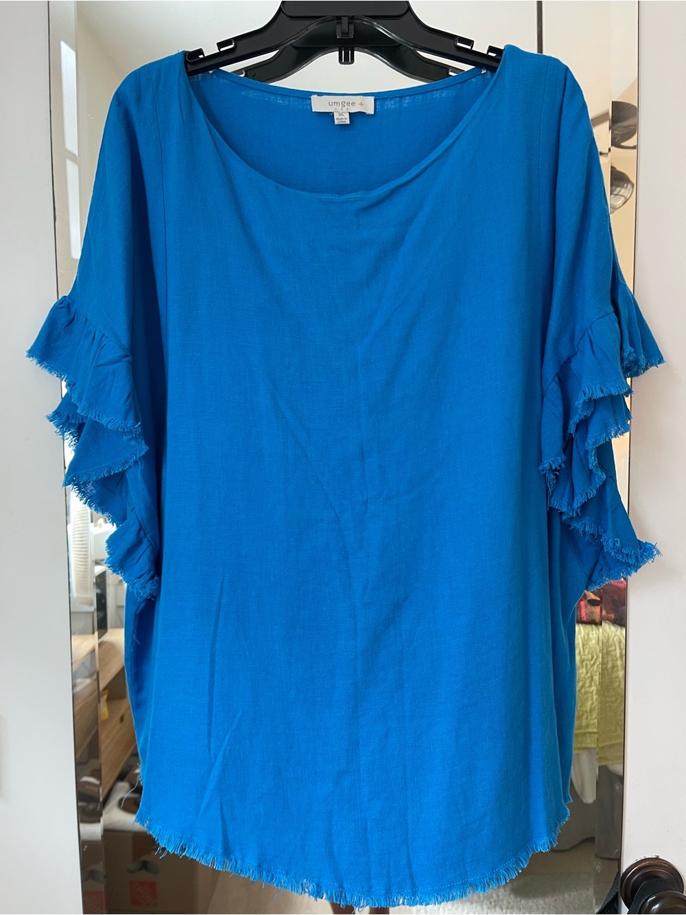 Umgee Bright Blue Ruffle Sleeve Tunic Top size 1XL